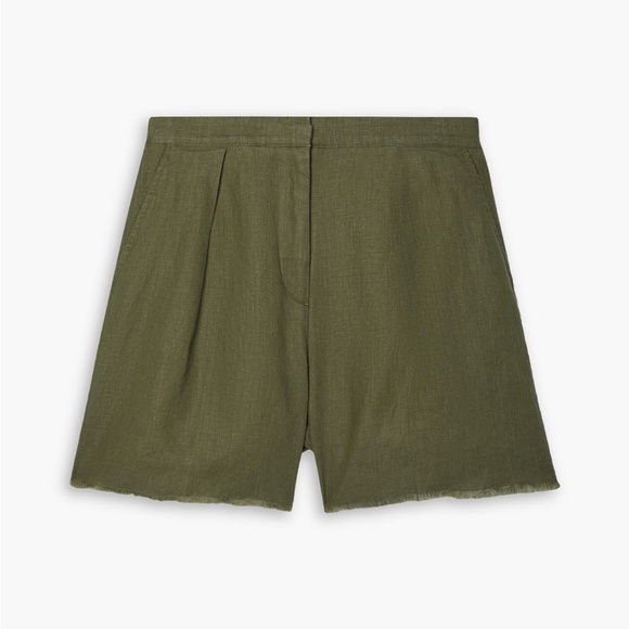 ATM Anthony Thomas Melillo Frayed Green Linen High Rise Shorts - Picture 1 of 7